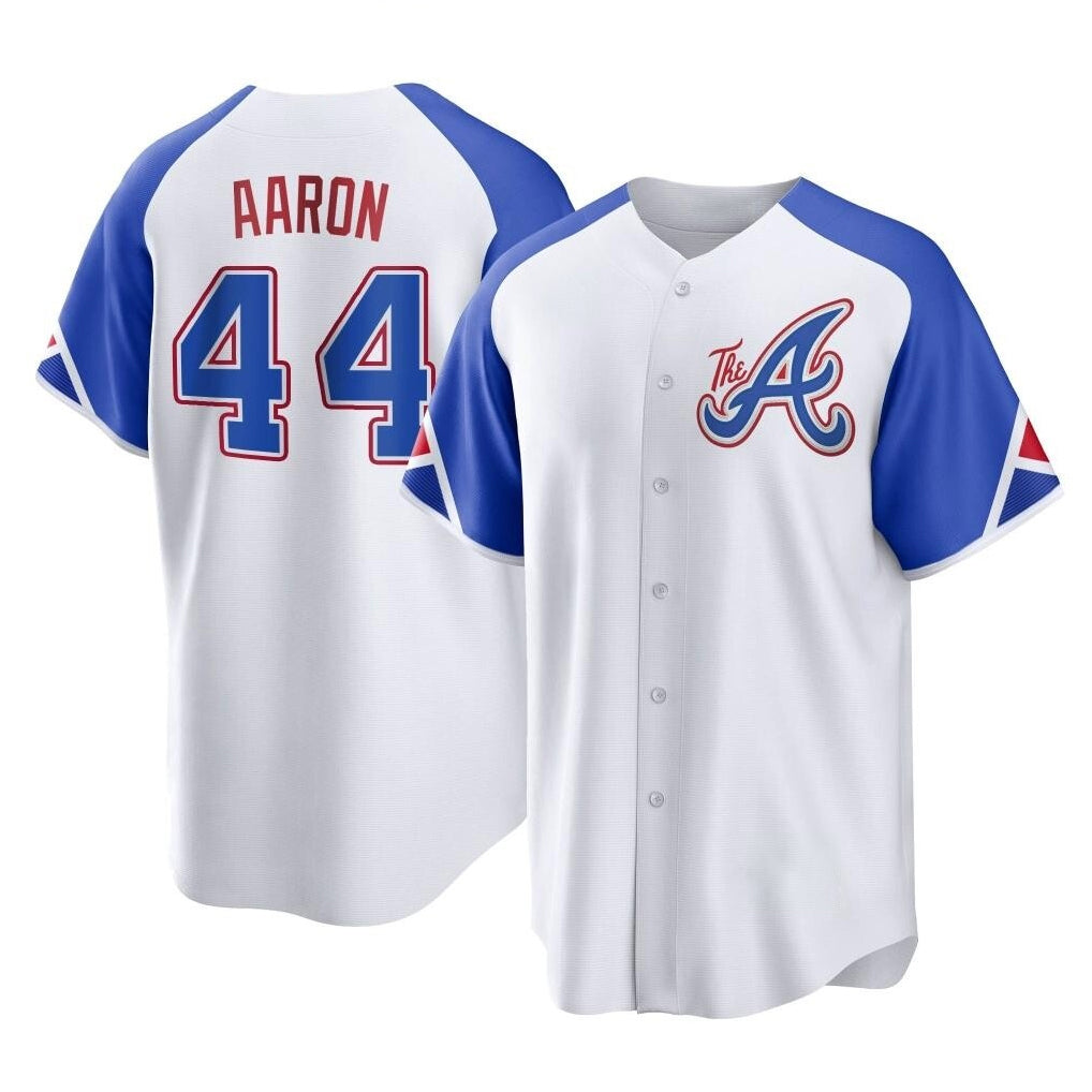 Friene A.Braves #44 Hank Aaron Player White City Connect Home Game Stitched Jerseys