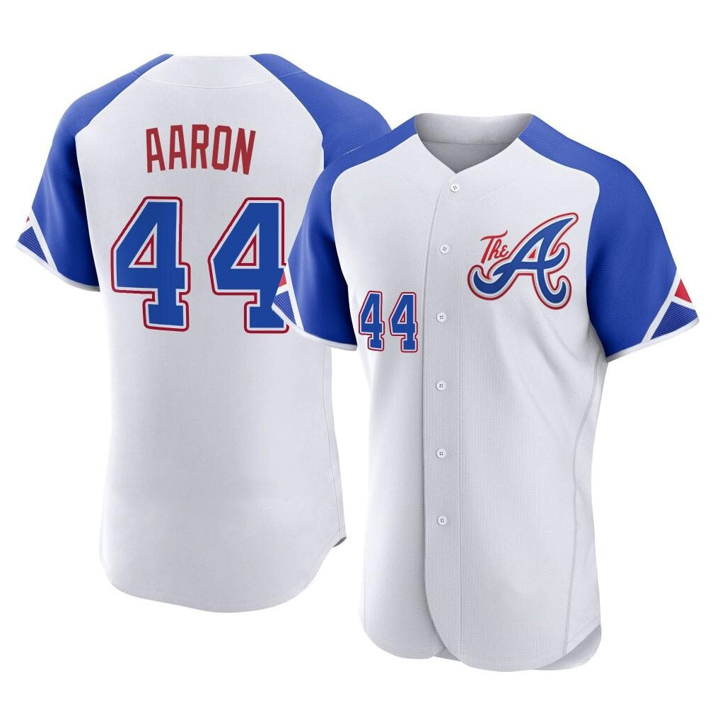 Friene A.Braves #44 Hank Aaron Player White City Connect Limited Elite Home Game Stitched Jerseys