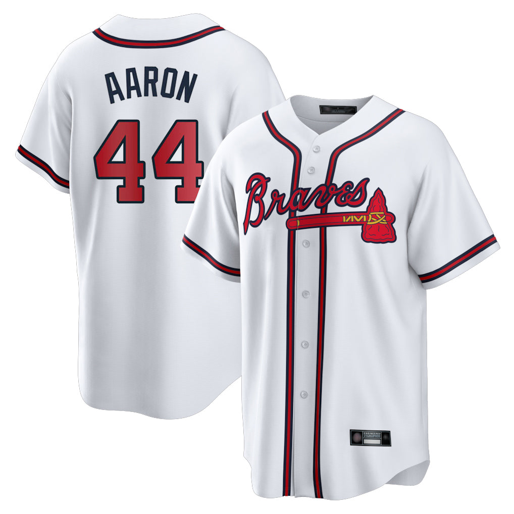Friene A.Braves #44 Hank Aaron Player White Home Game Stitched Jerseys