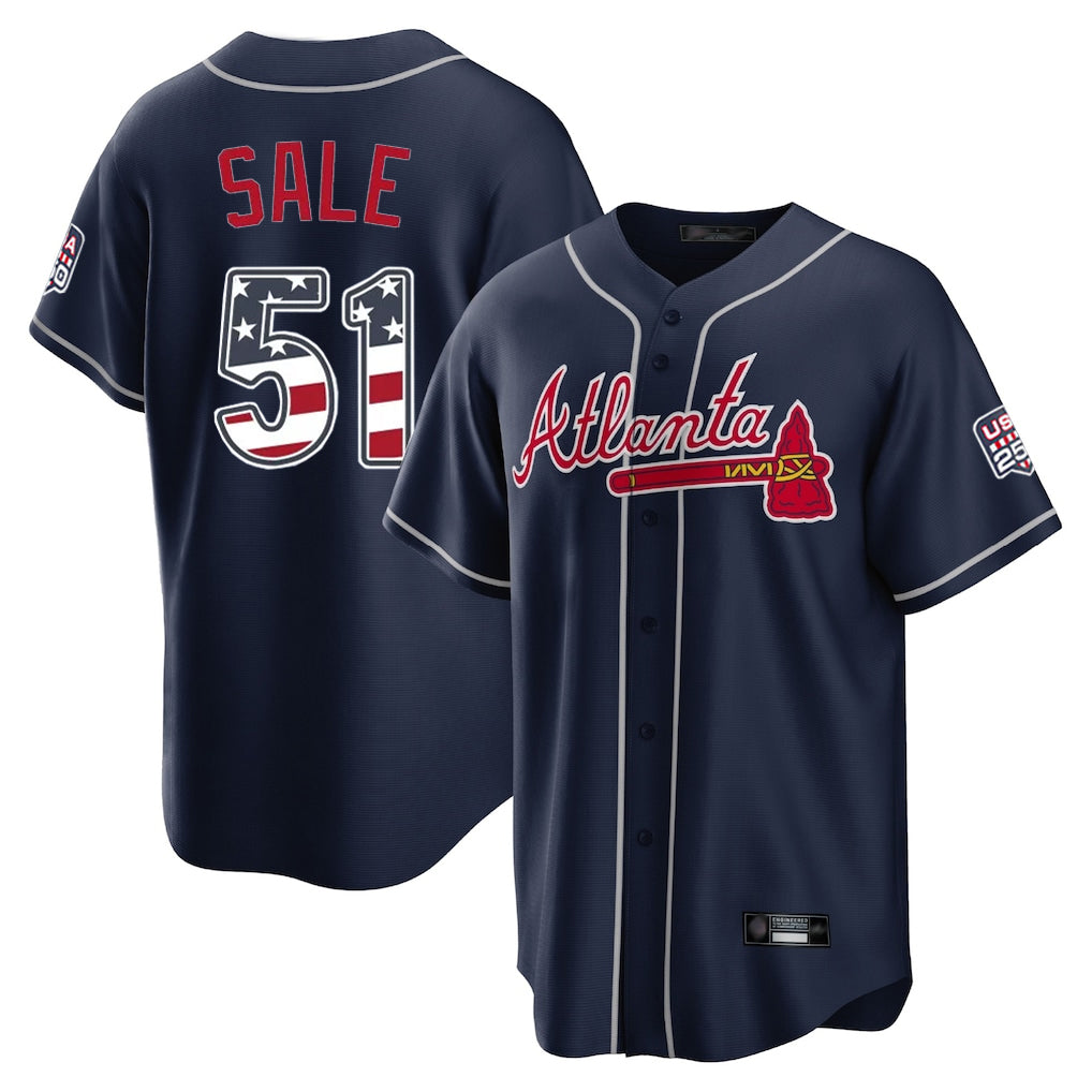 Friene A.Braves #51 Chris Sale Player Navy USA 250 Fourth Of July Limited Home Game Stitched Jerseys