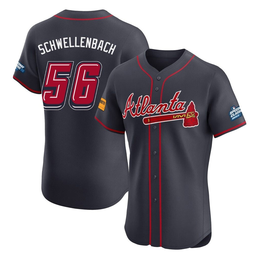 Friene A.Braves #56 Spencer Schwellenbach Player Navy 2025 Speedway Classic Limited Elite Home Game Stitched Jerseys