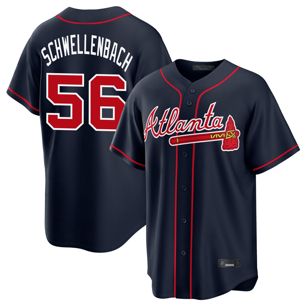 Friene A.Braves #56 Spencer Schwellenbach Player Navy Home Game Stitched Jerseys