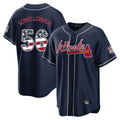 Friene A.Braves #56 Spencer Schwellenbach Player Navy USA 250 Fourth Of July Limited Home Game Stitched Jerseys