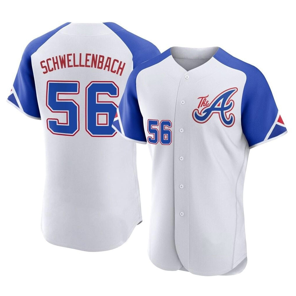 Friene A.Braves #56 Spencer Schwellenbach Player White City Connect Limited Elite Home Game Stitched Jerseys