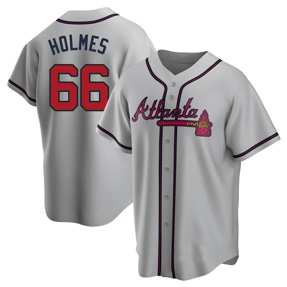 Friene  A.Braves #66 Grant Holmes Player Gray Replica Road Stitched Jerseys