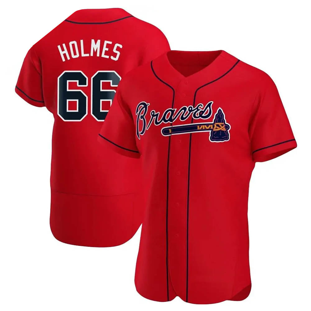 Friene  A.Braves #66 Grant Holmes Player Red Authentic Alternate Stitched Jerseys