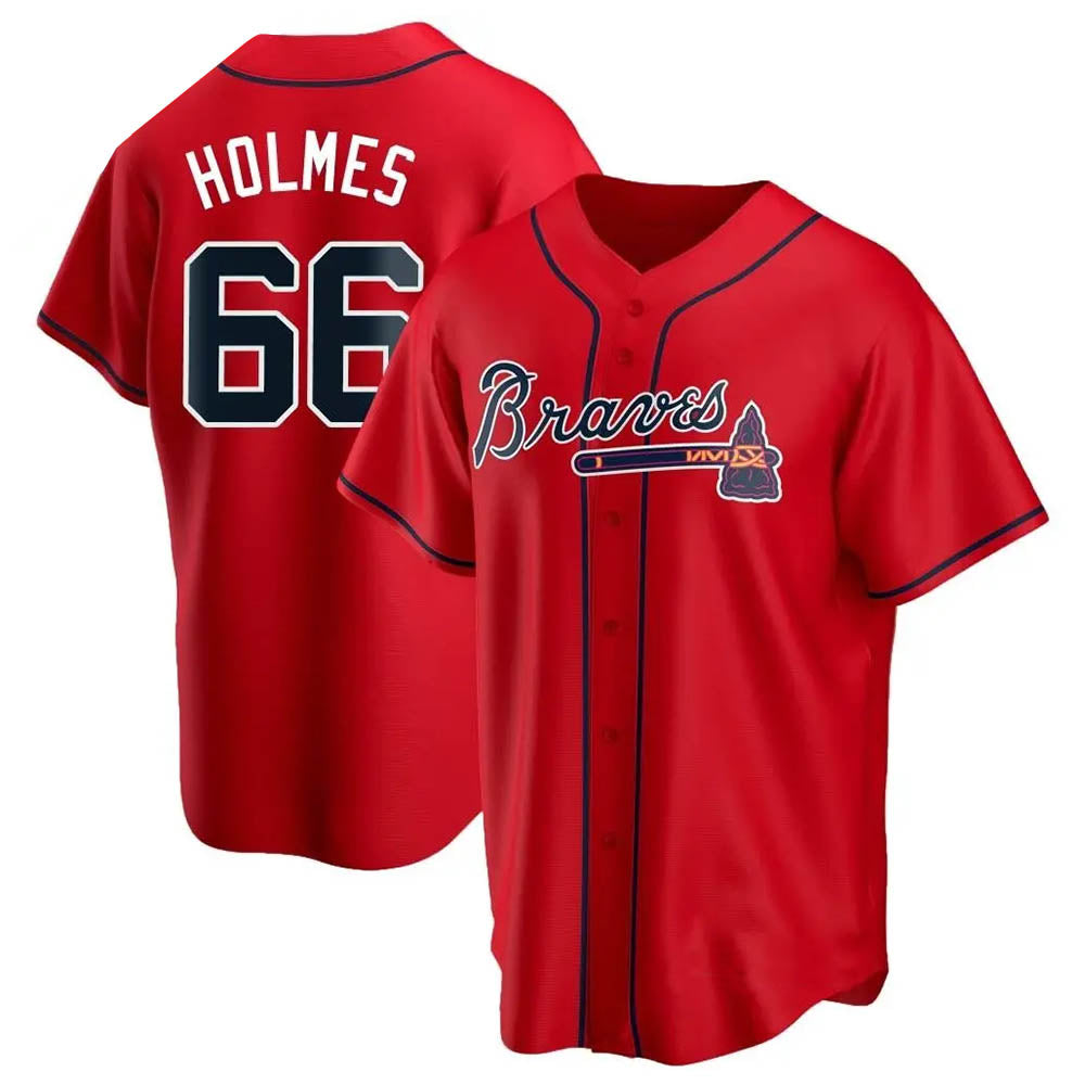Friene  A.Braves #66 Grant Holmes Player Red Replica Alternate Stitched Jerseys