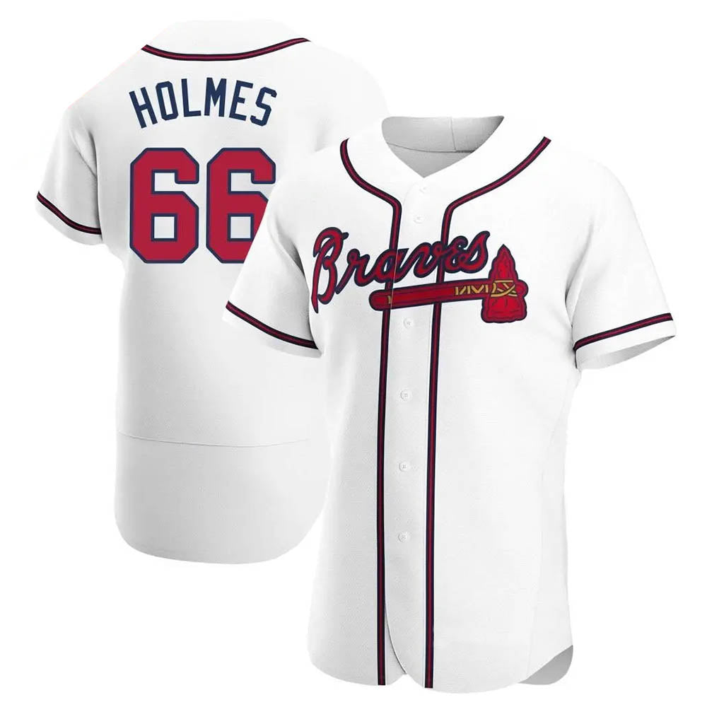 Friene  A.Braves #66 Grant Holmes Player White Authentic Home Stitched Jerseys
