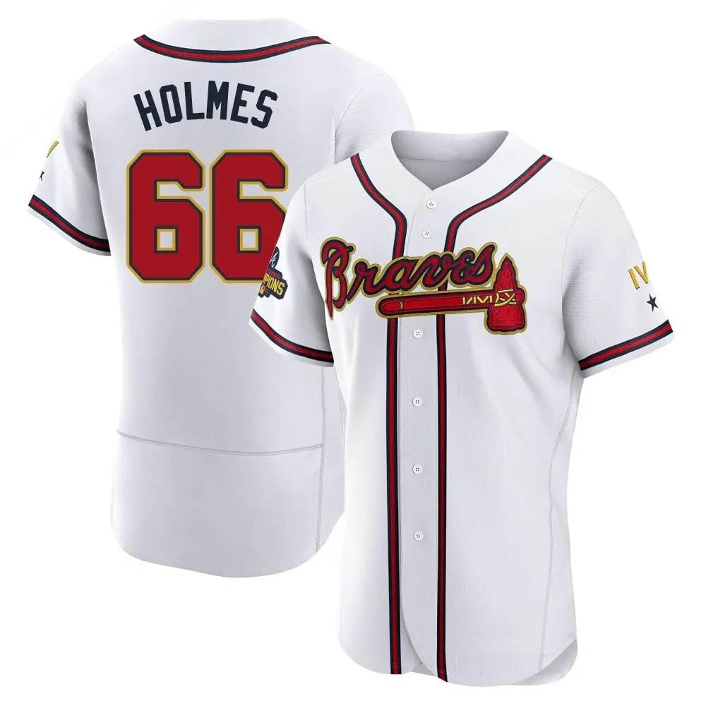 Friene  A.Braves #66 Grant Holmes Player White&Gold Authentic Program Stitched Jerseys