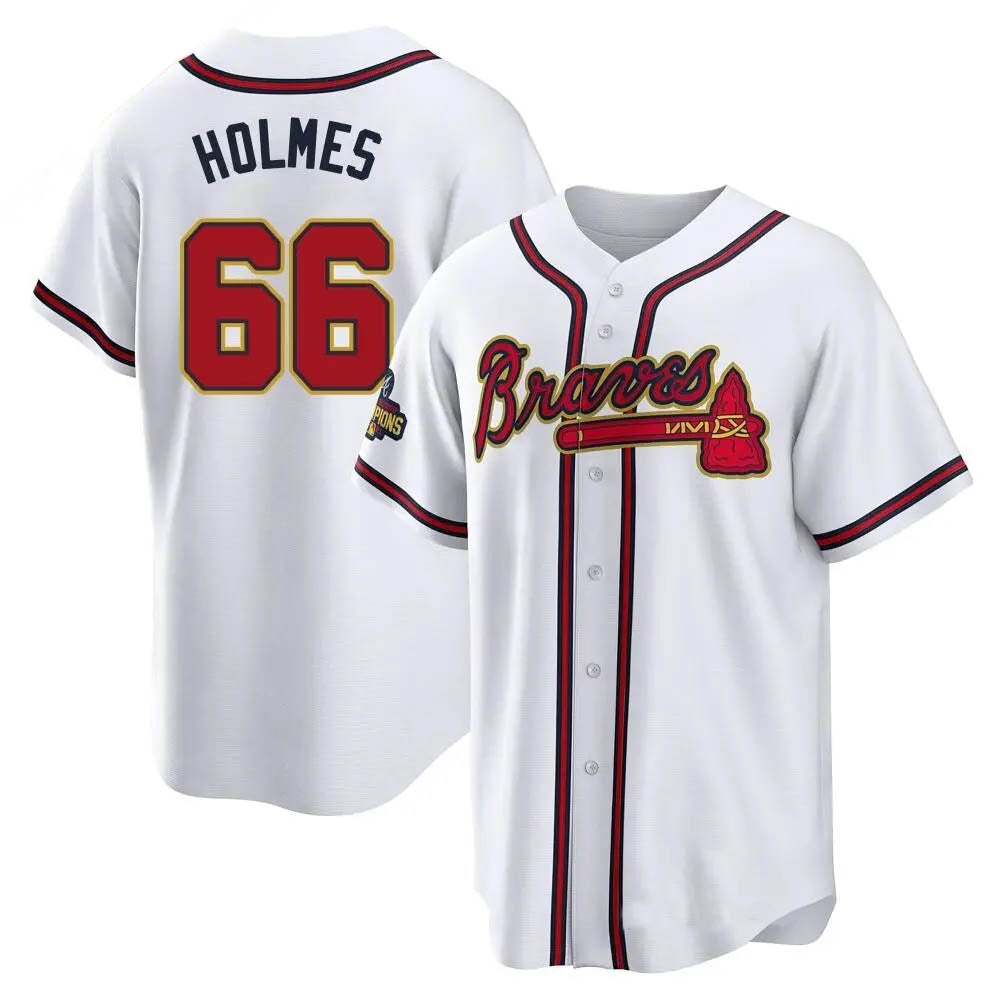 Friene  A.Braves #66 Grant Holmes Player White&Gold Replica Program Stitched Jerseys