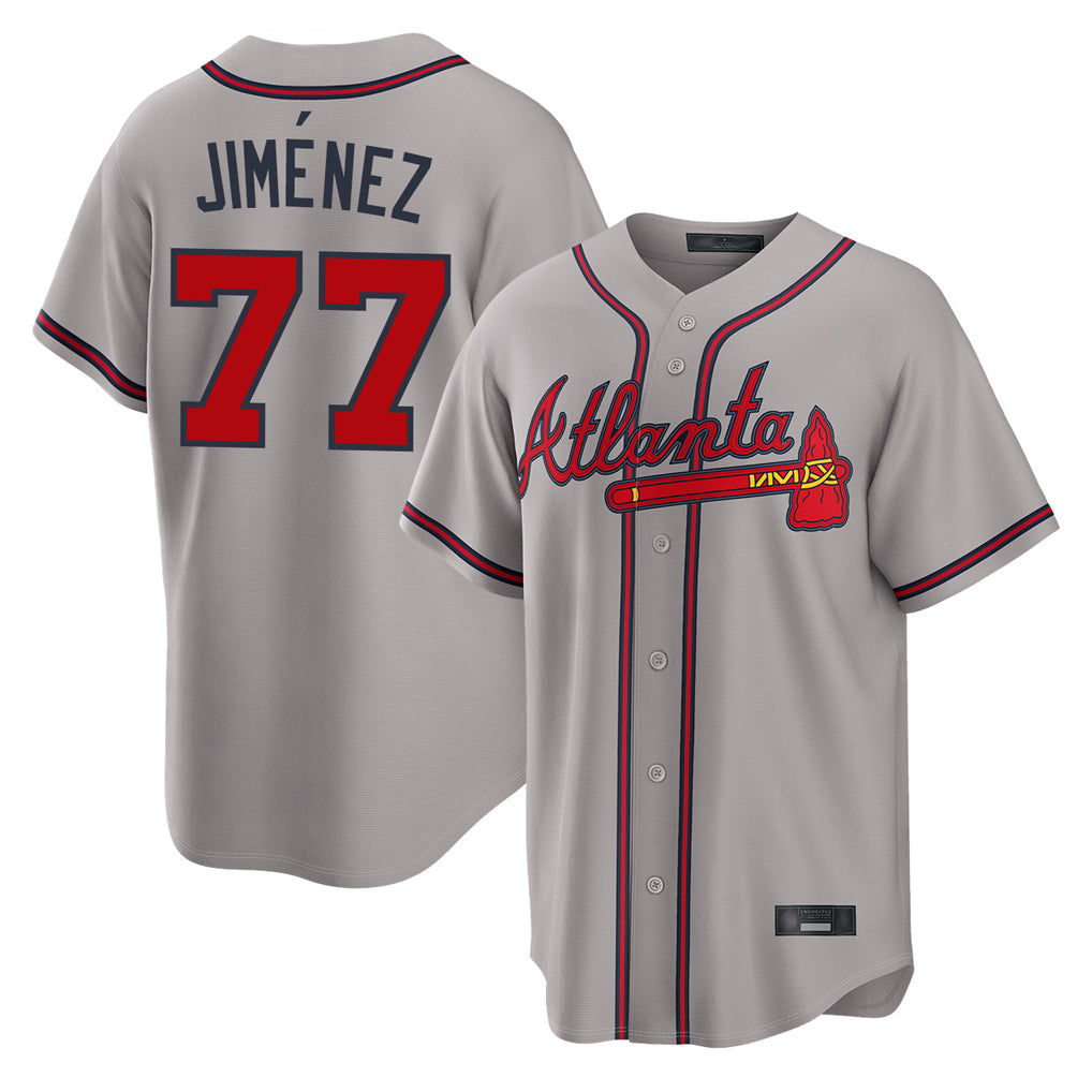 Friene A.Braves #77 Joe Jimenez Player Gray Home Game Stitched Jerseys