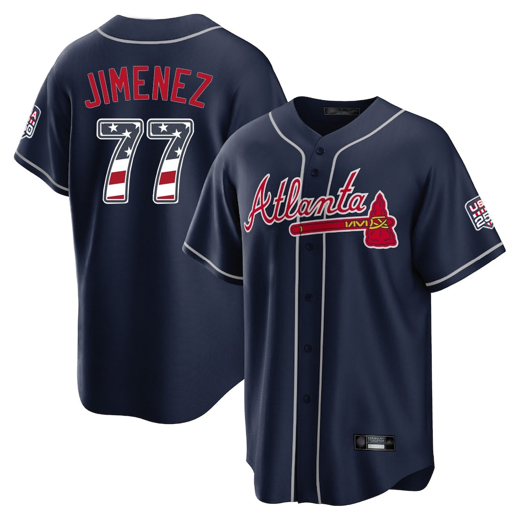 Friene A.Braves #77 Joe Jimenez Player Navy USA 250 Fourth Of July Limited Home Game Stitched Jerseys