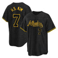 Friene A.Braves #7 Ha-Seong Kim Player Black Snake Skin City Home Game Stitched Jerseys