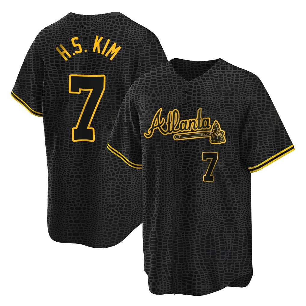 Friene A.Braves #7 Ha-Seong Kim Player Black Snake Skin City Home Game Stitched Jerseys