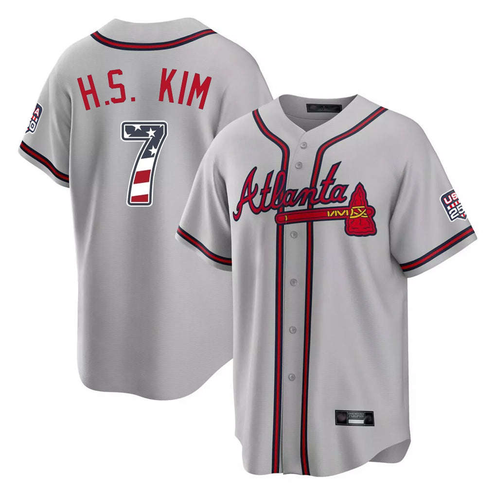 Friene A.Braves #7 Ha-Seong Kim Player Gray USA 250 Fourth Of July Limited Home Game Stitched Jerseys