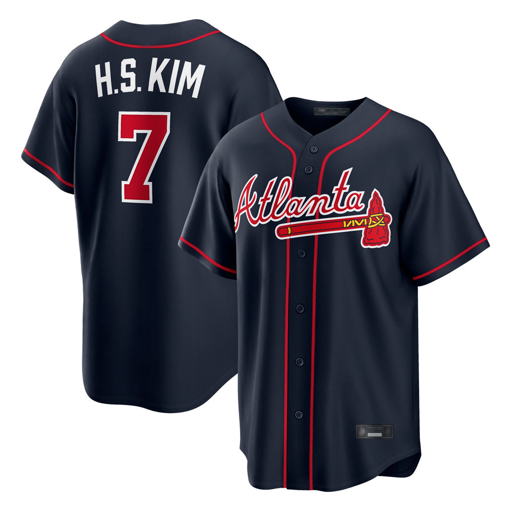 Friene A.Braves #7 Ha-Seong Kim Player Navy Home Game Stitched Jerseys