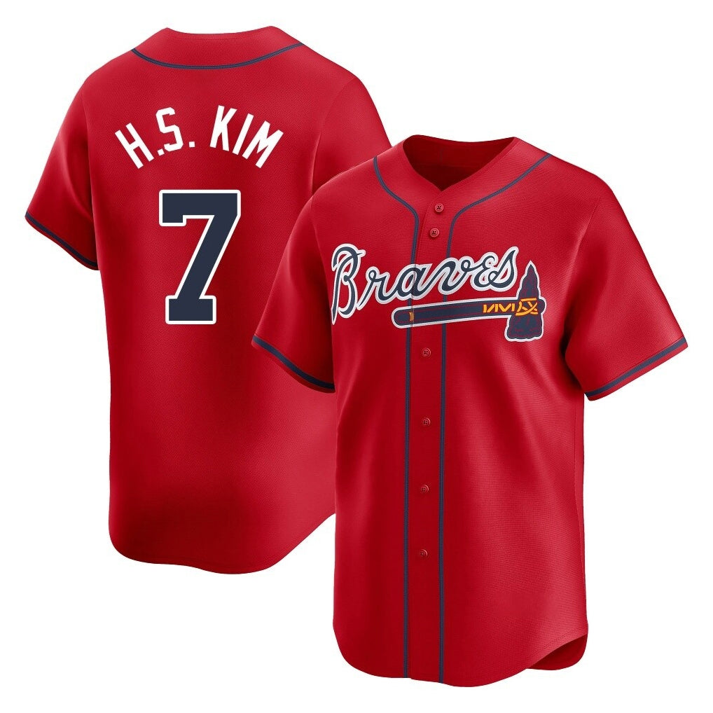 Friene A.Braves #7 Ha-Seong Kim Player Red Limited Home Game Stitched Jerseys