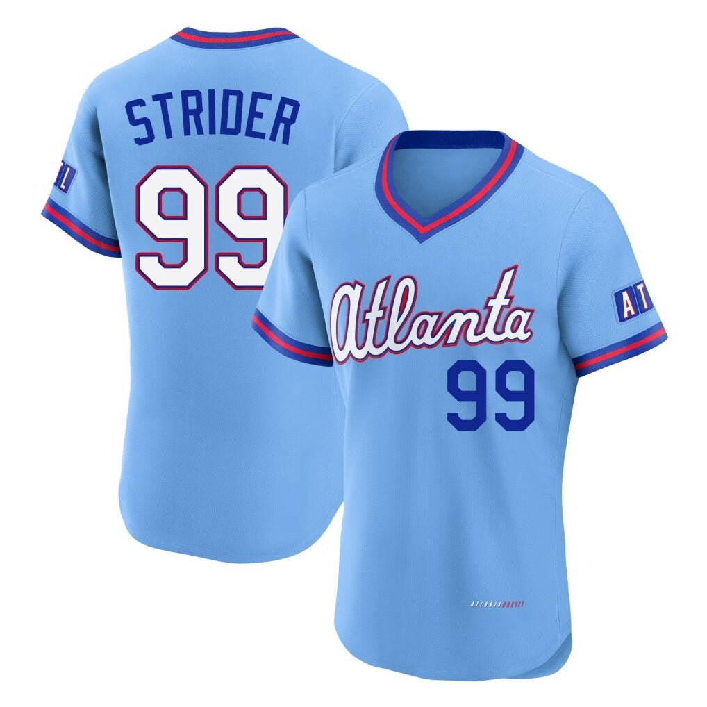 Friene A.Braves #99 Spencer Strider Player Powder Blue 2026 City Connect T-shirt Limited Elite Home Game Stitched Jerseys