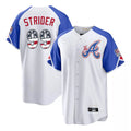 Friene A.Braves #99 Spencer Strider Player White USA 250 Fourth Of July City Connect Home Game Stitched Jerseys