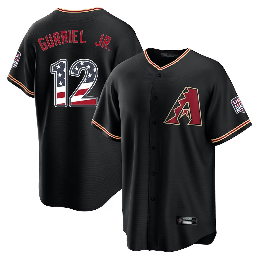 Friene A.Diamondbacks #12 Lourdes Gurriel Jr Player Black USA 250 Fourth of July Game Home Stitched Jerseys