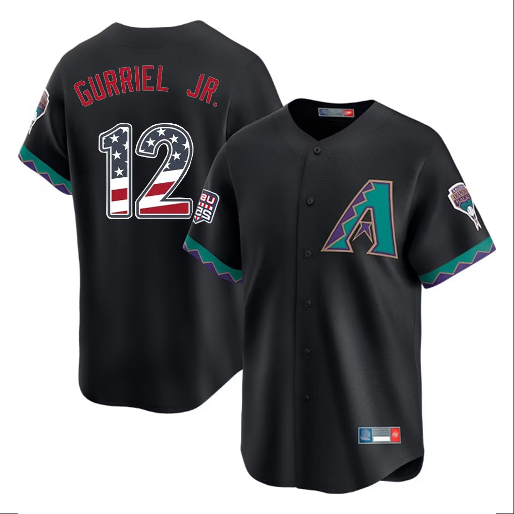 Friene A.Diamondbacks #12 Lourdes Gurriel Jr Player Black USA 250 Fourth of July Home Game Stitched Jerseys