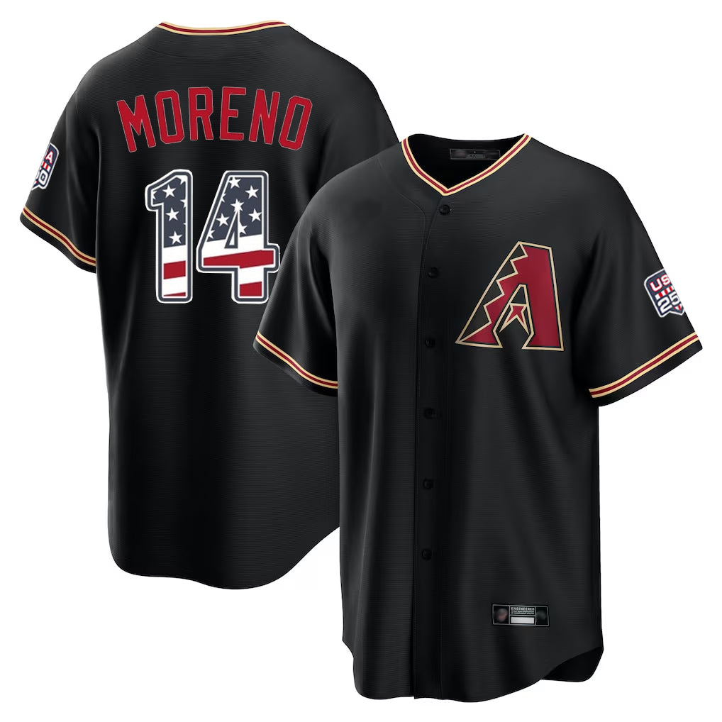 Friene A.Diamondbacks #14 Gabriel Moreno Player Black USA 250 Fourth of July Game Home Stitched Jerseys