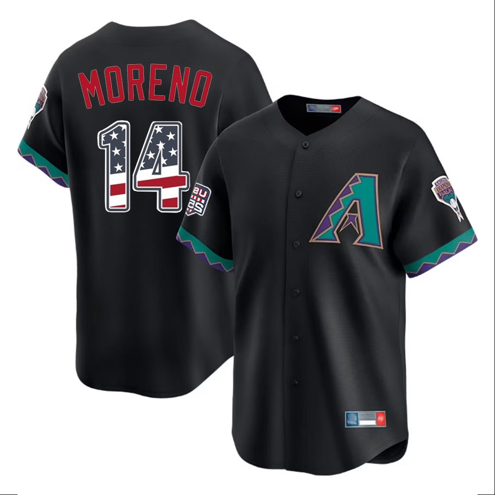 Friene A.Diamondbacks #14 Gabriel Moreno Player Black USA 250 Fourth of July Home Game Stitched Jerseys