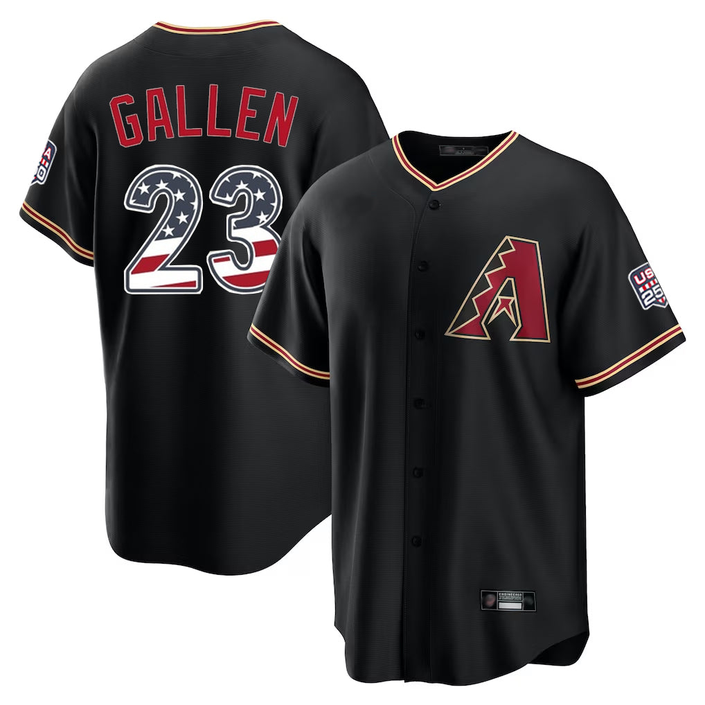 Friene A.Diamondbacks #23 Zac Gallen Player Black USA 250 Fourth of July Game Home Stitched Jerseys