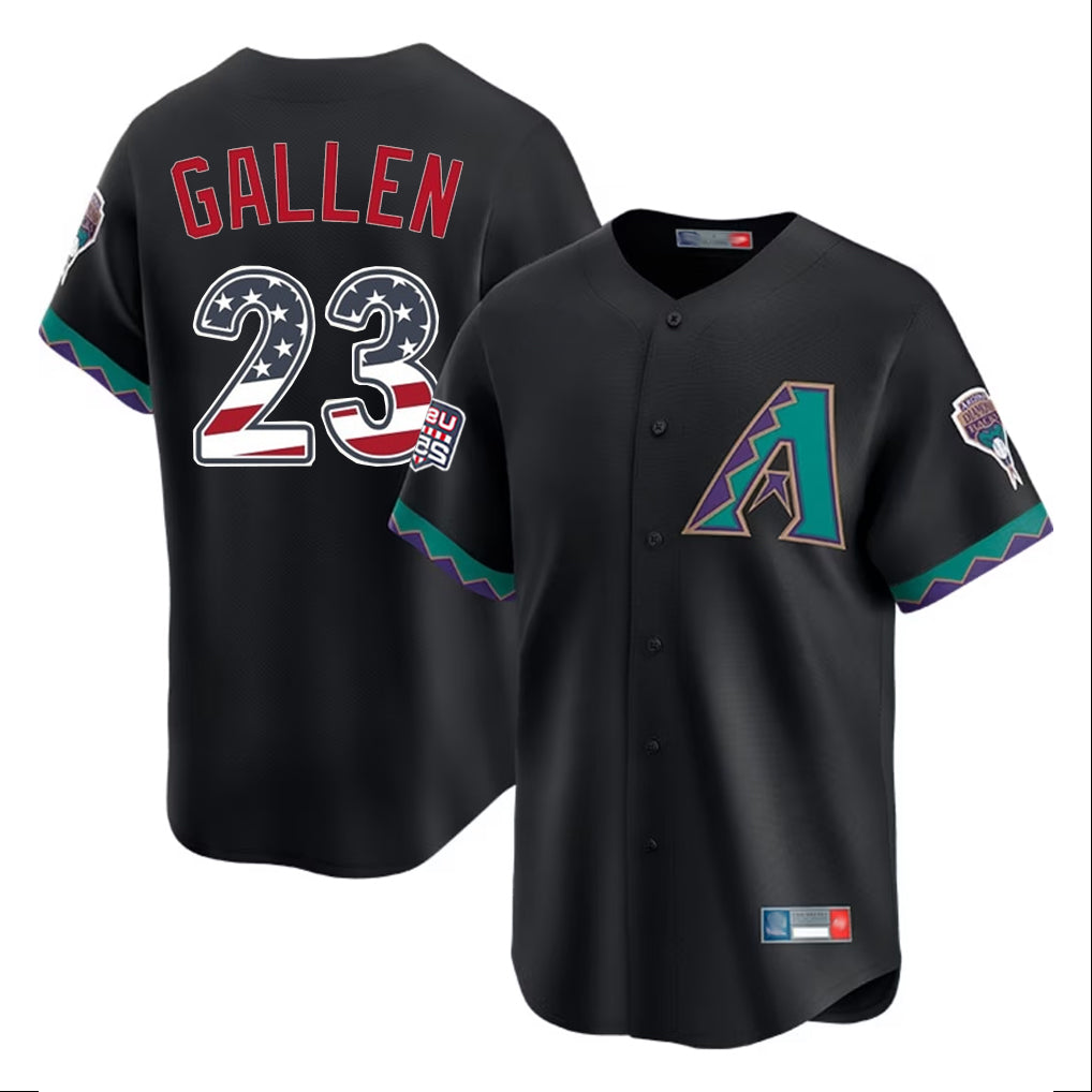 Friene A.Diamondbacks #23 Zac Gallen Player Black USA 250 Fourth of July Home Game Stitched Jerseys