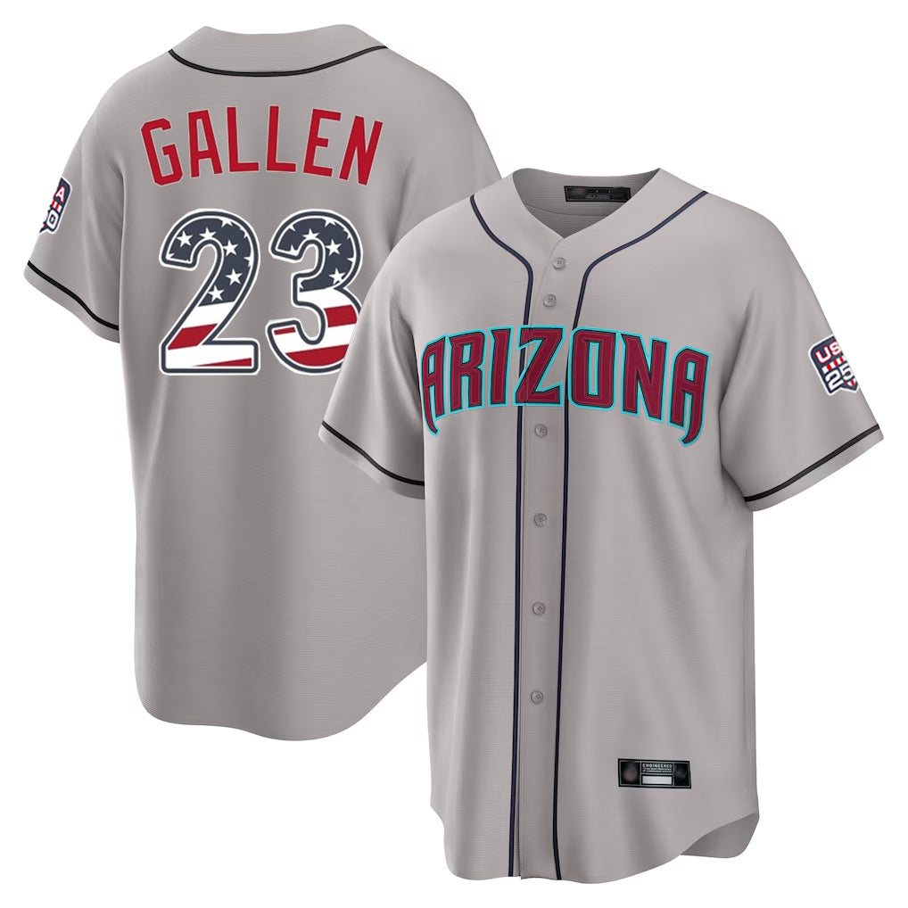Friene A.Diamondbacks #23 Zac Gallen Player Gray USA 250 Fourth of July Home Game Stitched Jerseys