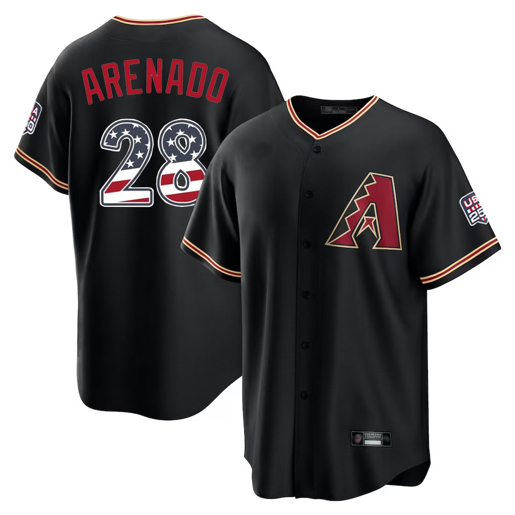 Friene A.Diamondbacks #28 Nolan Arenado Player Black USA 250 Fourth of July Game Home Stitched Jerseys
