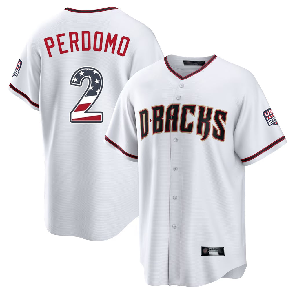 Friene A.Diamondbacks #2 Geraldo Perdomo Player White USA 250 Fourth of July Home Game Stitched Jerseys