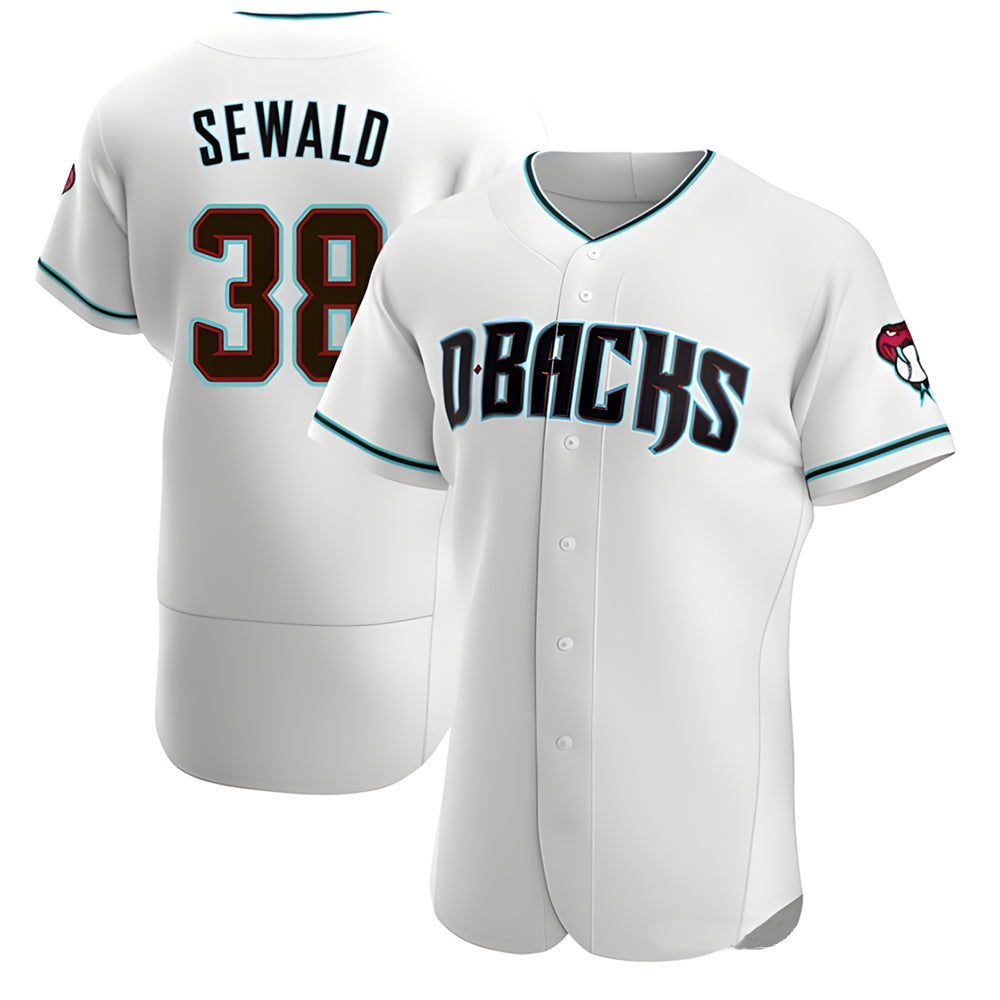 Friene A.Diamondbacks #38 Paul Sewald Player White Teal Authentic Alternate Stitched Jerseys