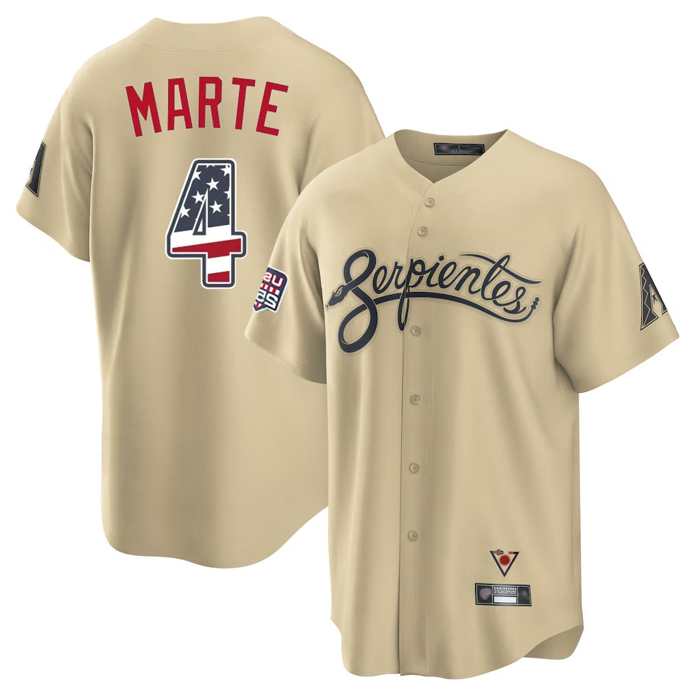 Friene A.Diamondbacks #4 Ketel Marte Player Tan USA 250 Fourth of July Home Game Stitched Jerseys