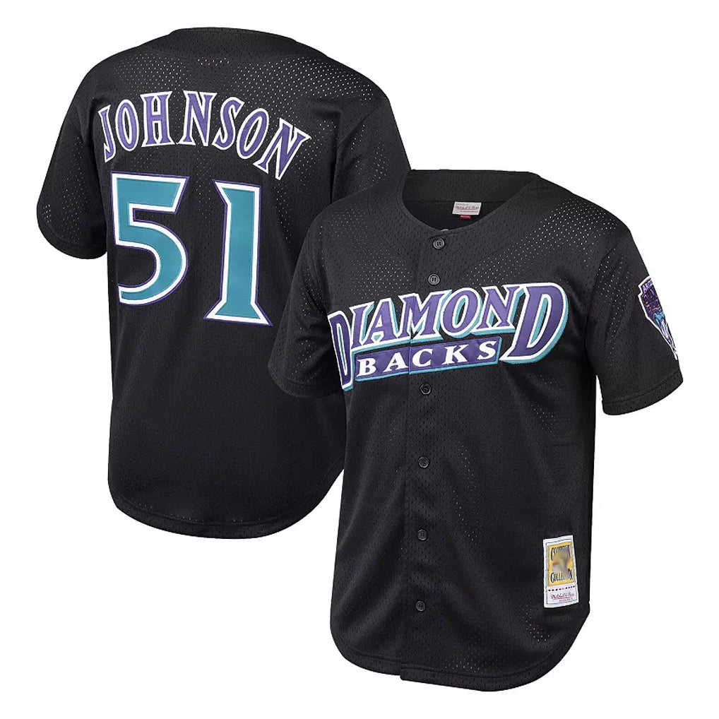 Friene A.Diamondbacks #51 Randy Johnson Player Black Mitchell & Ness Throwback Cooperstown Collection Mesh Limited Stitched Jerseys