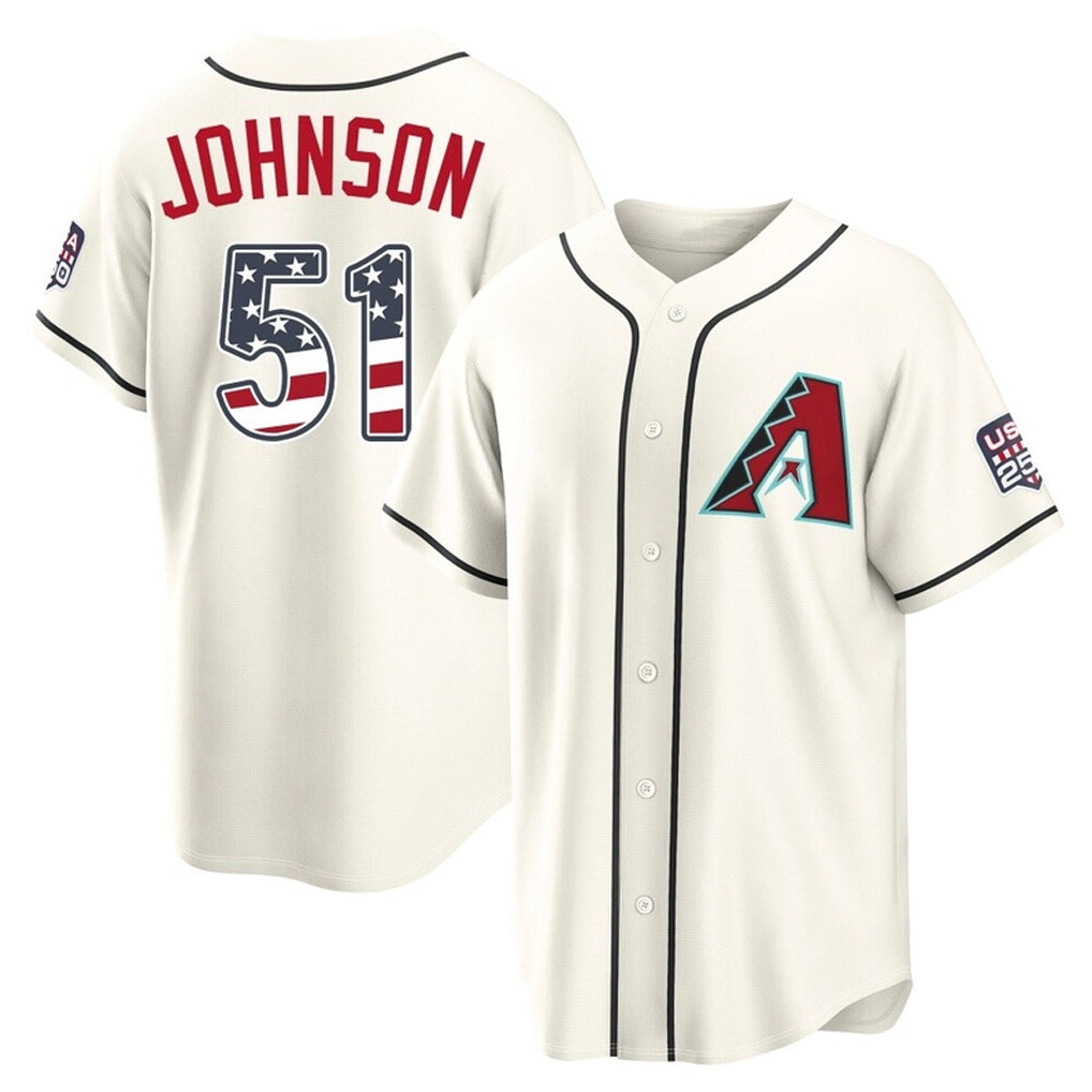 Friene A.Diamondbacks #51 Randy Johnson Player Cream USA 250 Fourth of July Home Game Stitched Jerseys