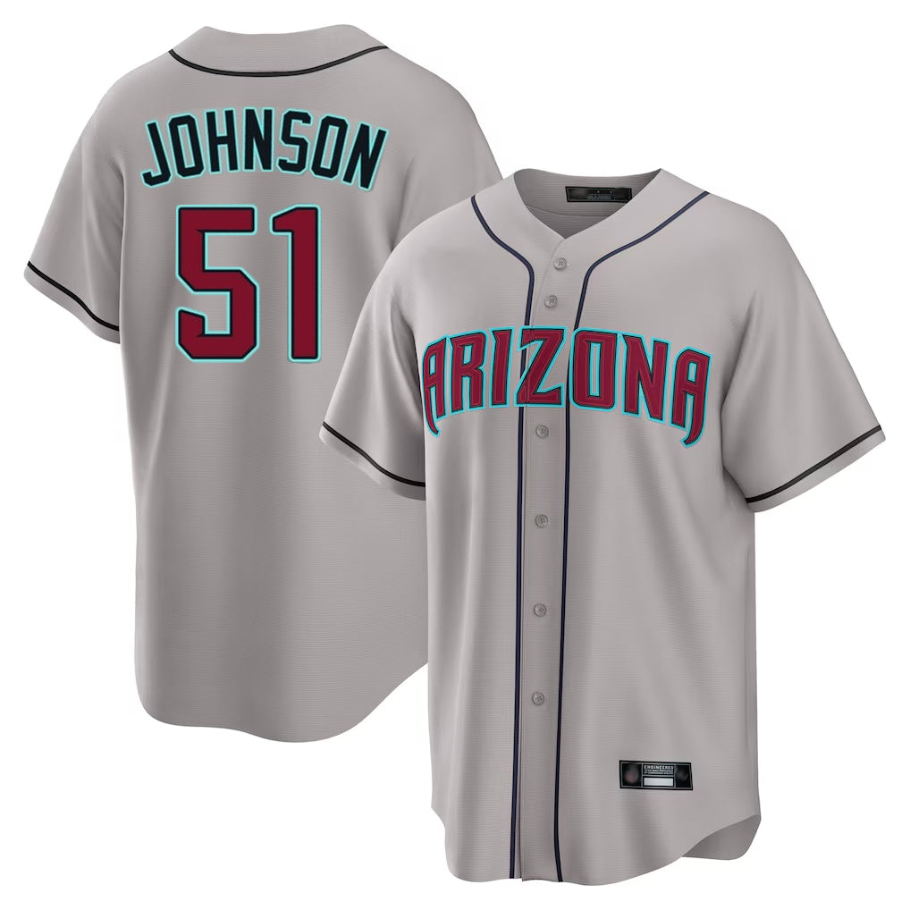 Friene A.Diamondbacks #51 Randy Johnson Player Gray Road Home Game Stitched Jerseys
