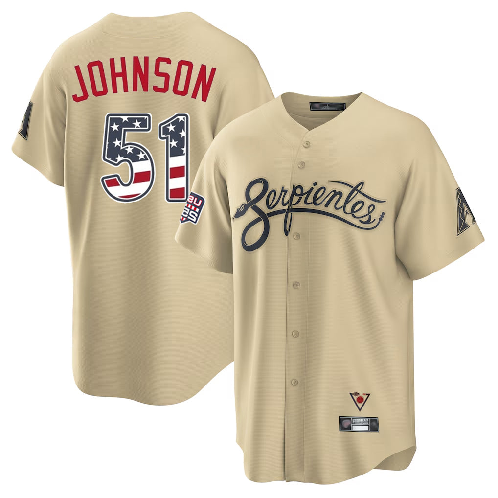 Friene A.Diamondbacks #51 Randy Johnson Player Tan USA 250 Fourth of July Home Game Stitched Jerseys