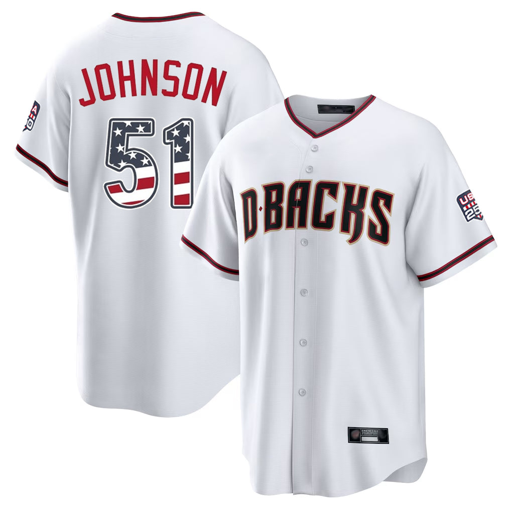 Friene A.Diamondbacks #51 Randy Johnson Player White USA 250 Fourth of July Home Game Stitched Jerseys