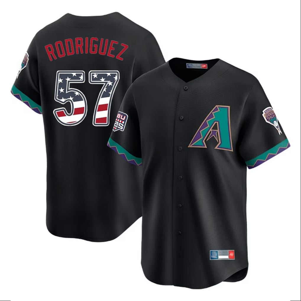 Friene A.Diamondbacks #57 Eduardo Rodriguez Player Black USA 250 Fourth of July Home Game Stitched Jerseys