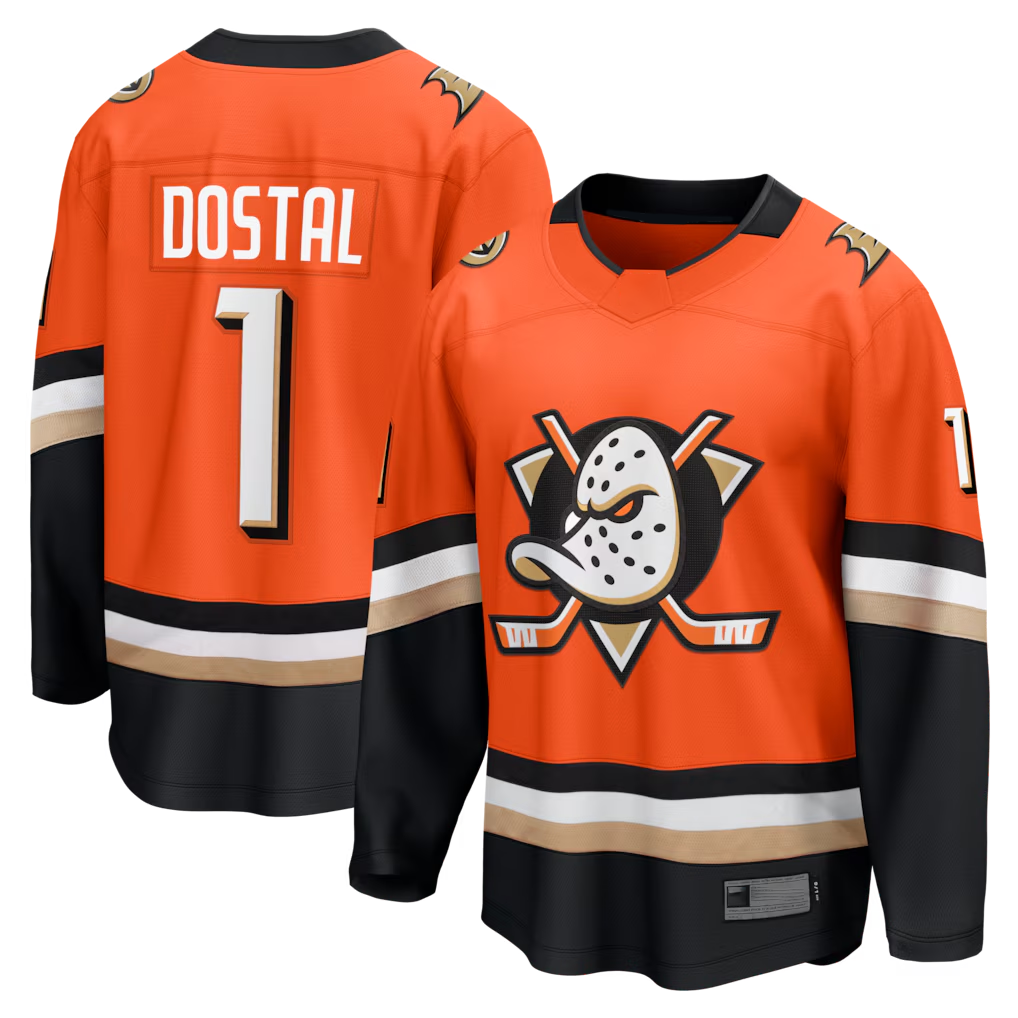 Friene A.Ducks #1 Lukas Dostal Orange Home Breakaway Jerseys