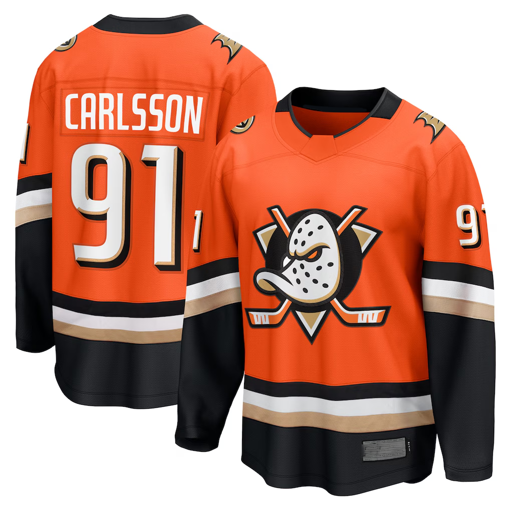 Friene A.Ducks #91 Leo Carlsson Orange Home Breakaway Jerseys