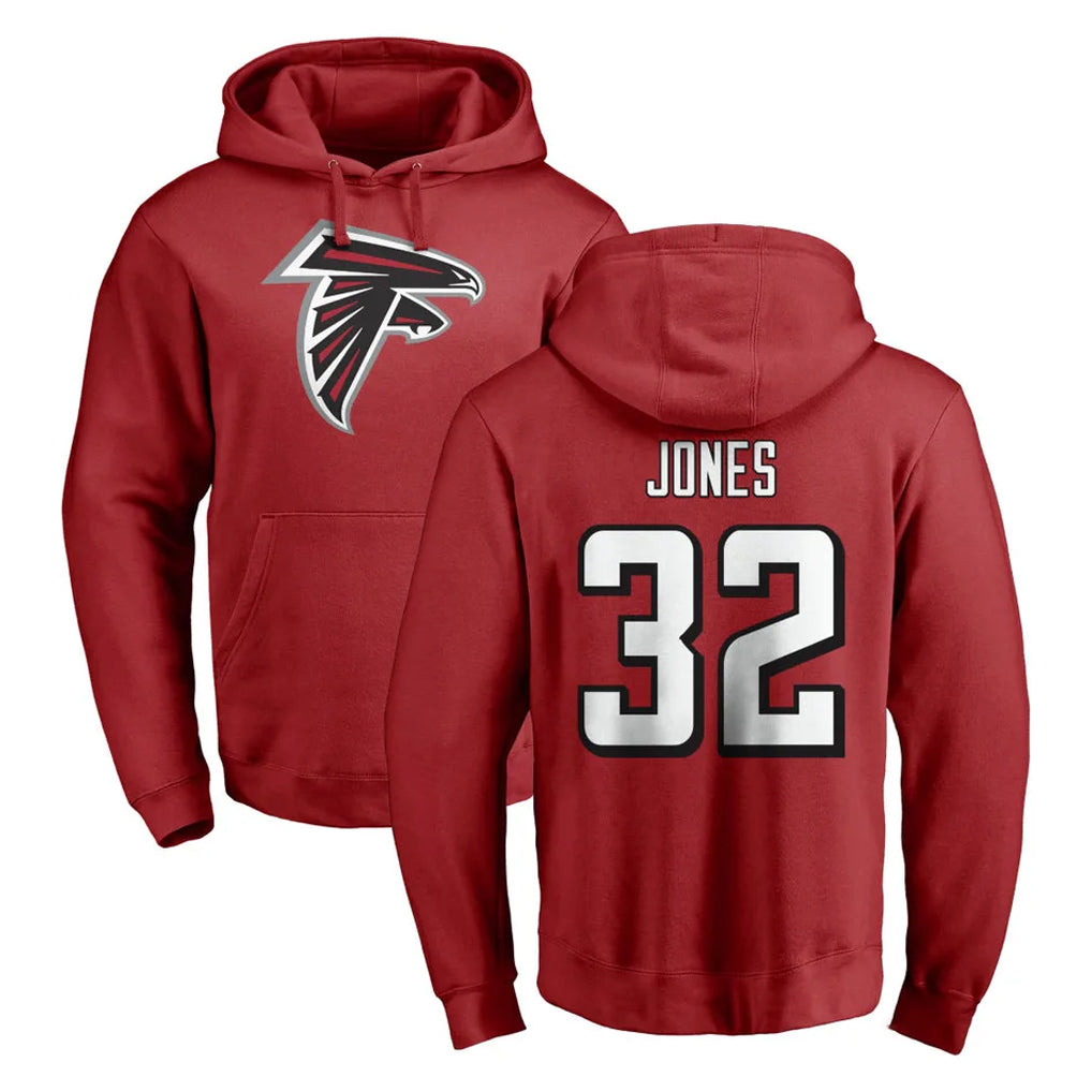 Friene A.Falcons #32 Cash Jones Player Red Pullover Hoodies Home Game Stitched Jerseys