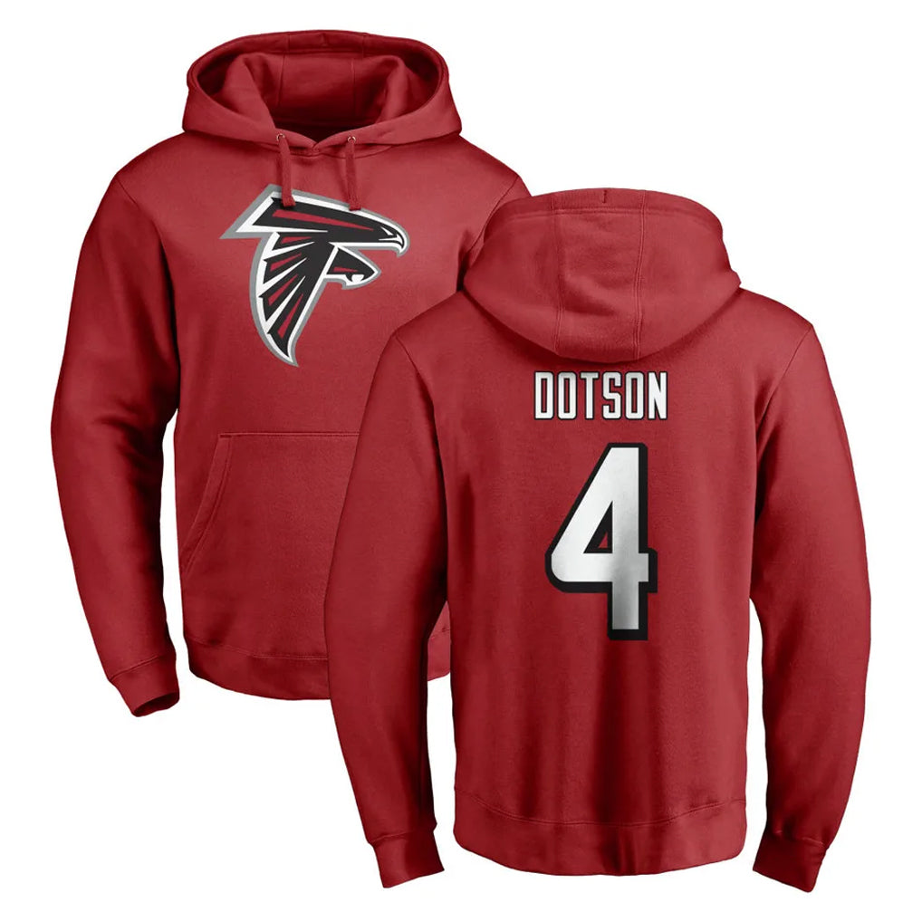Friene A.Falcons #4 Jahan Dotson Player Red Pullover Hoodies Home Game Stitched Jerseys