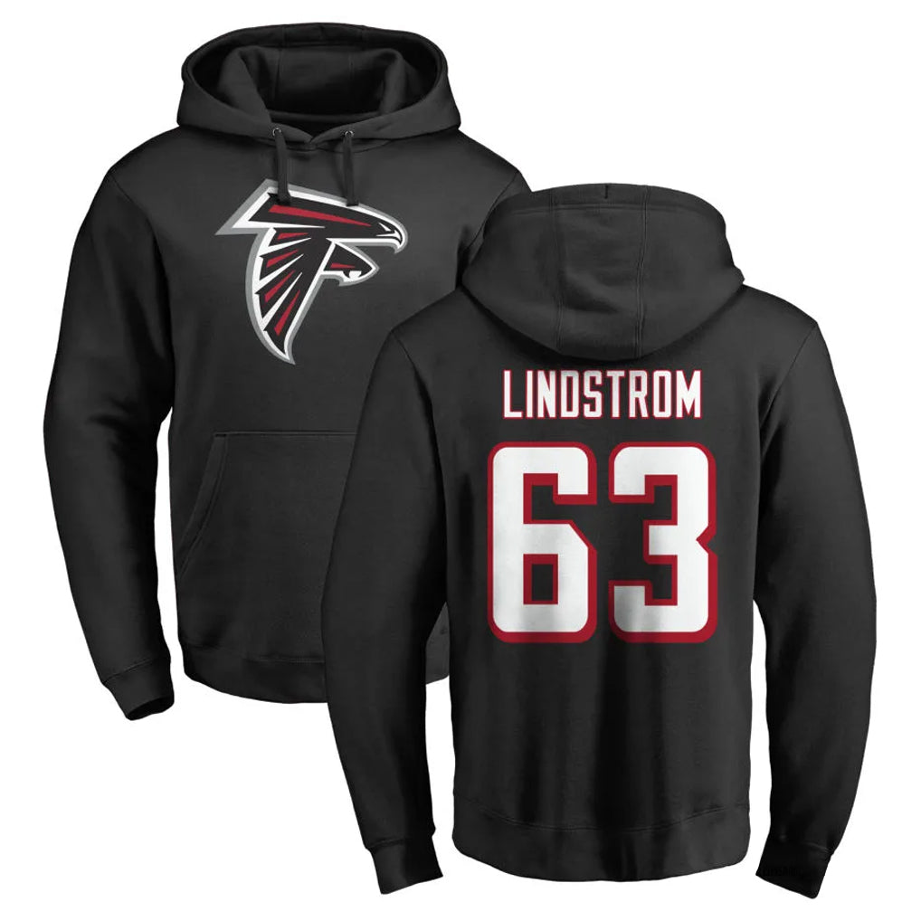 Friene A.Falcons #63 Chris Lindstrom Player Black Salute to Service Hoodies Stitched Jerseys