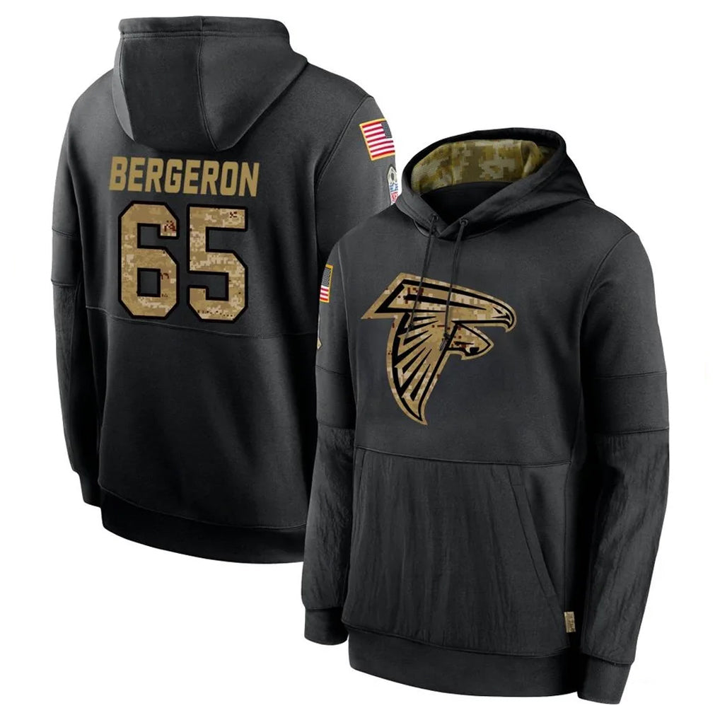Friene A.Falcons #65 Matthew Bergeron Player Black Salute to Service Hoodies Game Stitched Jerseys