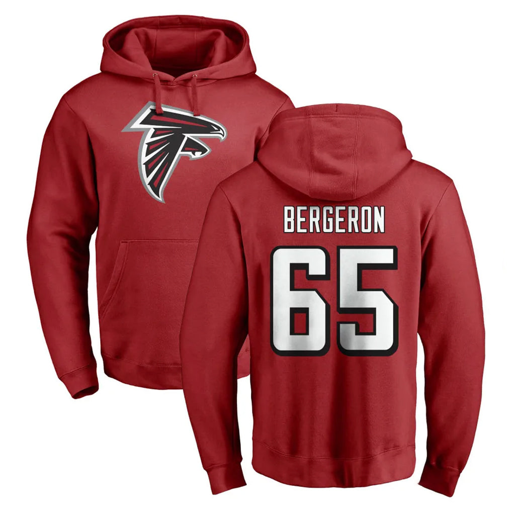 Friene A.Falcons #65 Matthew Bergeron Player Red Pullover Hoodies Home Game Stitched Jerseys