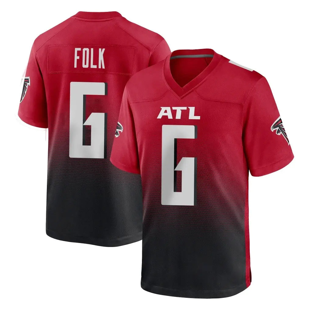 Friene A.Falcons #6 Nick Folk Player Red Home Game Stitched Jerseys