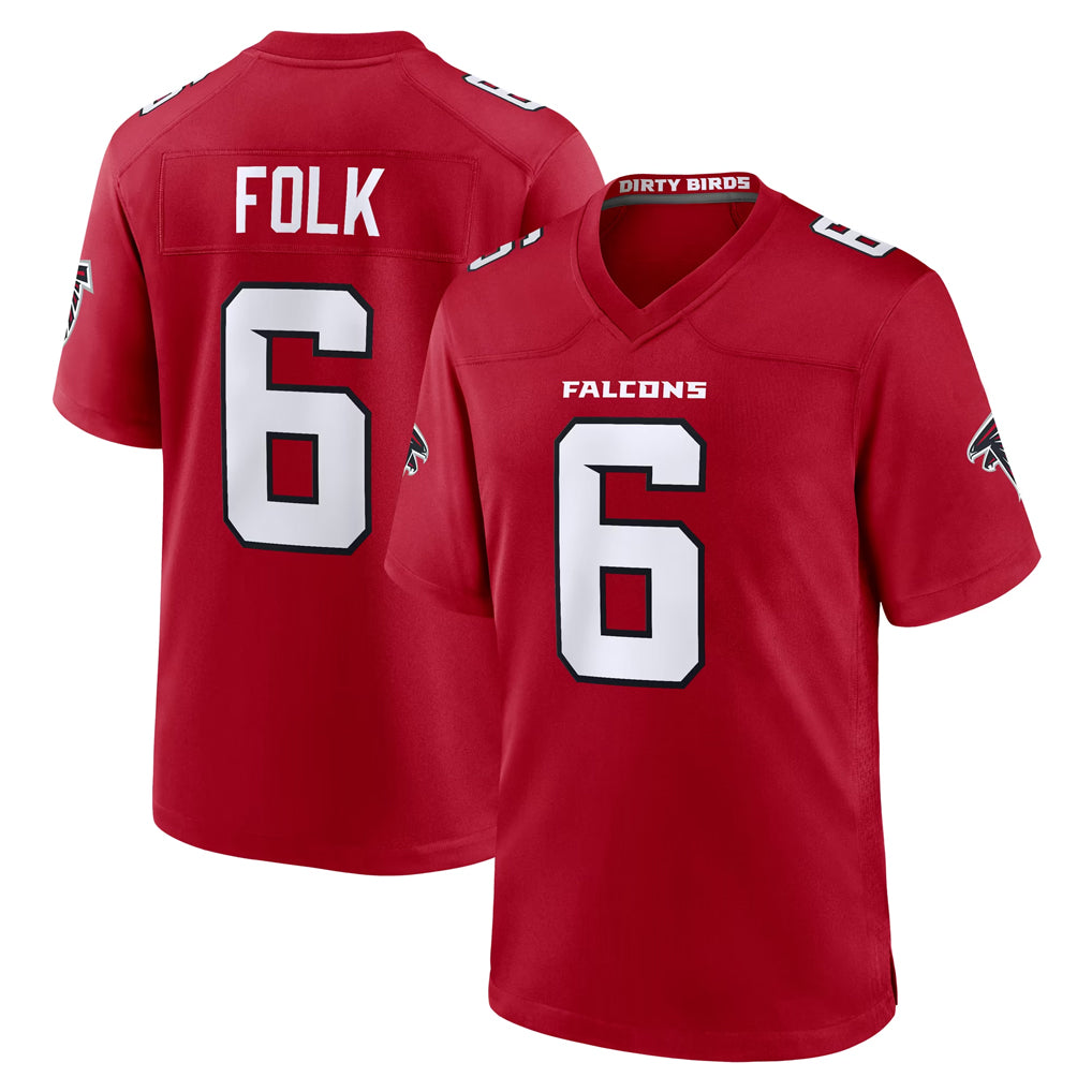 Friene A.Falcons #6 Nick Folk Player Red Team Color Home Game Stitched Jerseys