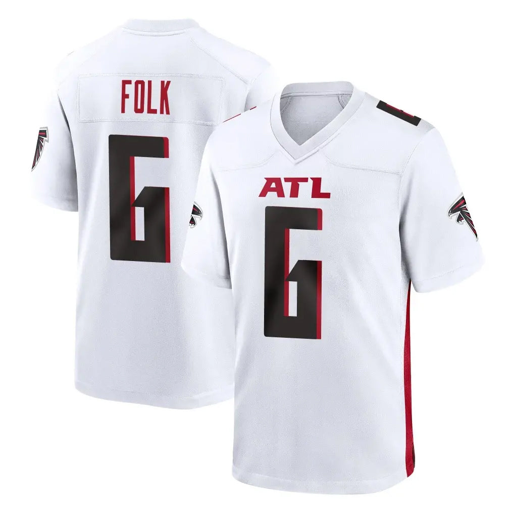 Friene A.Falcons #6 Nick Folk Player White Home Game Stitched Jerseys